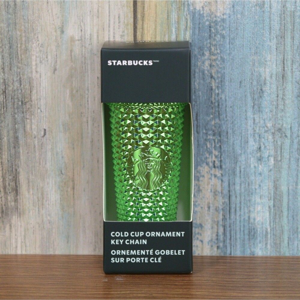 Starbucks Metallic Green Studded Cold Cup Ornament Keychain Holiday Mini Tumbler